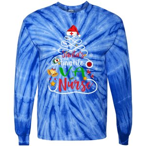 SantaS Favorite Va Nurse Christmas Nursing Tree Cute Gift Tie-Dye Long Sleeve Shirt