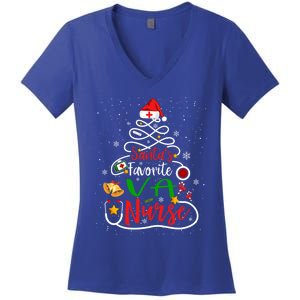 SantaS Favorite Va Nurse Christmas Nursing Tree Cute Gift Women's V-Neck T-Shirt