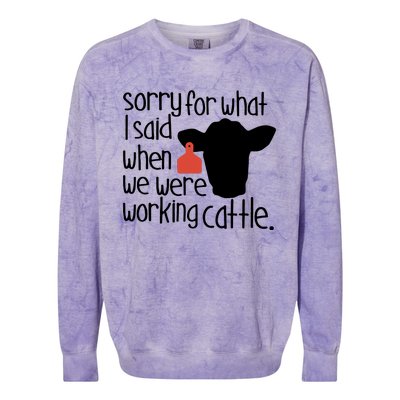 Sorry For What I Said When We Were Working Cattle Farm Colorblast Crewneck Sweatshirt