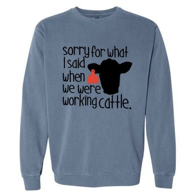 Sorry For What I Said When We Were Working Cattle Farm Garment-Dyed Sweatshirt