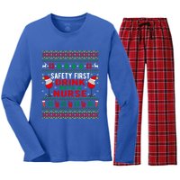 Safety First With A Nurse Christmas Style Gift Women's Long Sleeve Flannel Pajama Set 