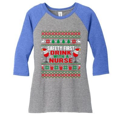 Safety First With A Nurse Christmas Style Gift Women's Tri-Blend 3/4-Sleeve Raglan Shirt