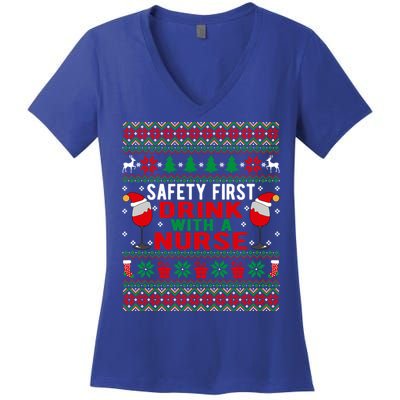 Safety First With A Nurse Christmas Style Gift Women's V-Neck T-Shirt