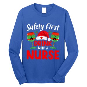 Safety First With A Nurse Christmas Xmas Santa Hat Gift Long Sleeve Shirt