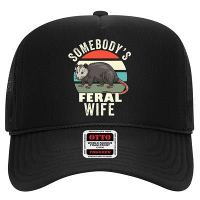 SomebodyS Feral Wife Funny Matching Family Retro Feral Cat High Crown Mesh Back Trucker Hat