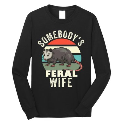 SomebodyS Feral Wife Funny Matching Family Retro Feral Cat Long Sleeve Shirt