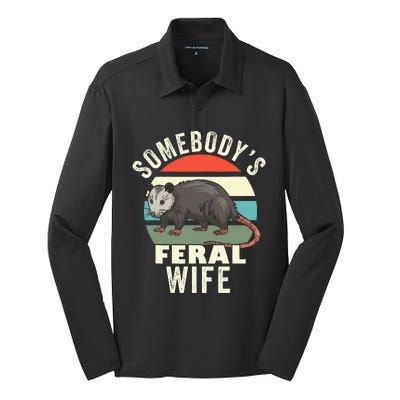 SomebodyS Feral Wife Funny Matching Family Retro Feral Cat Silk Touch Performance Long Sleeve Polo