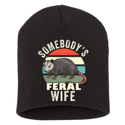 SomebodyS Feral Wife Funny Matching Family Retro Feral Cat Short Acrylic Beanie