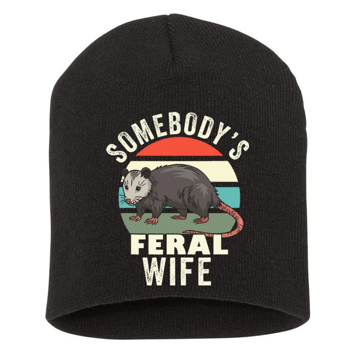 SomebodyS Feral Wife Funny Matching Family Retro Feral Cat Short Acrylic Beanie