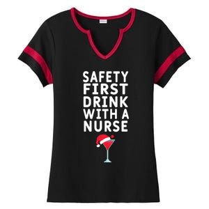 Safety First With A Nurse Funny Christmas Funny Nurse Funny Gift Ladies Halftime Notch Neck Tee