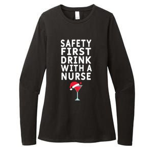 Safety First With A Nurse Funny Christmas Funny Nurse Funny Gift Womens CVC Long Sleeve Shirt