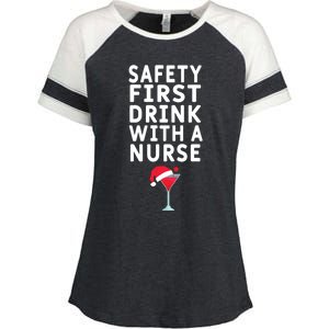 Safety First With A Nurse Funny Christmas Funny Nurse Funny Gift Enza Ladies Jersey Colorblock Tee