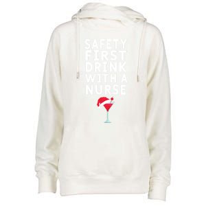 Safety First With A Nurse Funny Christmas Funny Nurse Funny Gift Womens Funnel Neck Pullover Hood