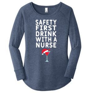 Safety First With A Nurse Funny Christmas Funny Nurse Funny Gift Women's Perfect Tri Tunic Long Sleeve Shirt