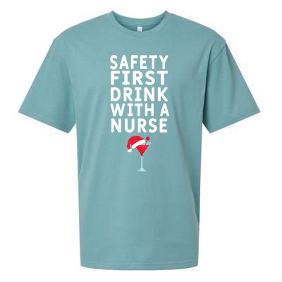 Safety First With A Nurse Funny Christmas Funny Nurse Funny Gift Sueded Cloud Jersey T-Shirt