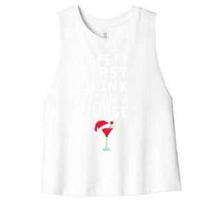 Safety First With A Nurse Funny Christmas Funny Nurse Funny Gift Women's Racerback Cropped Tank