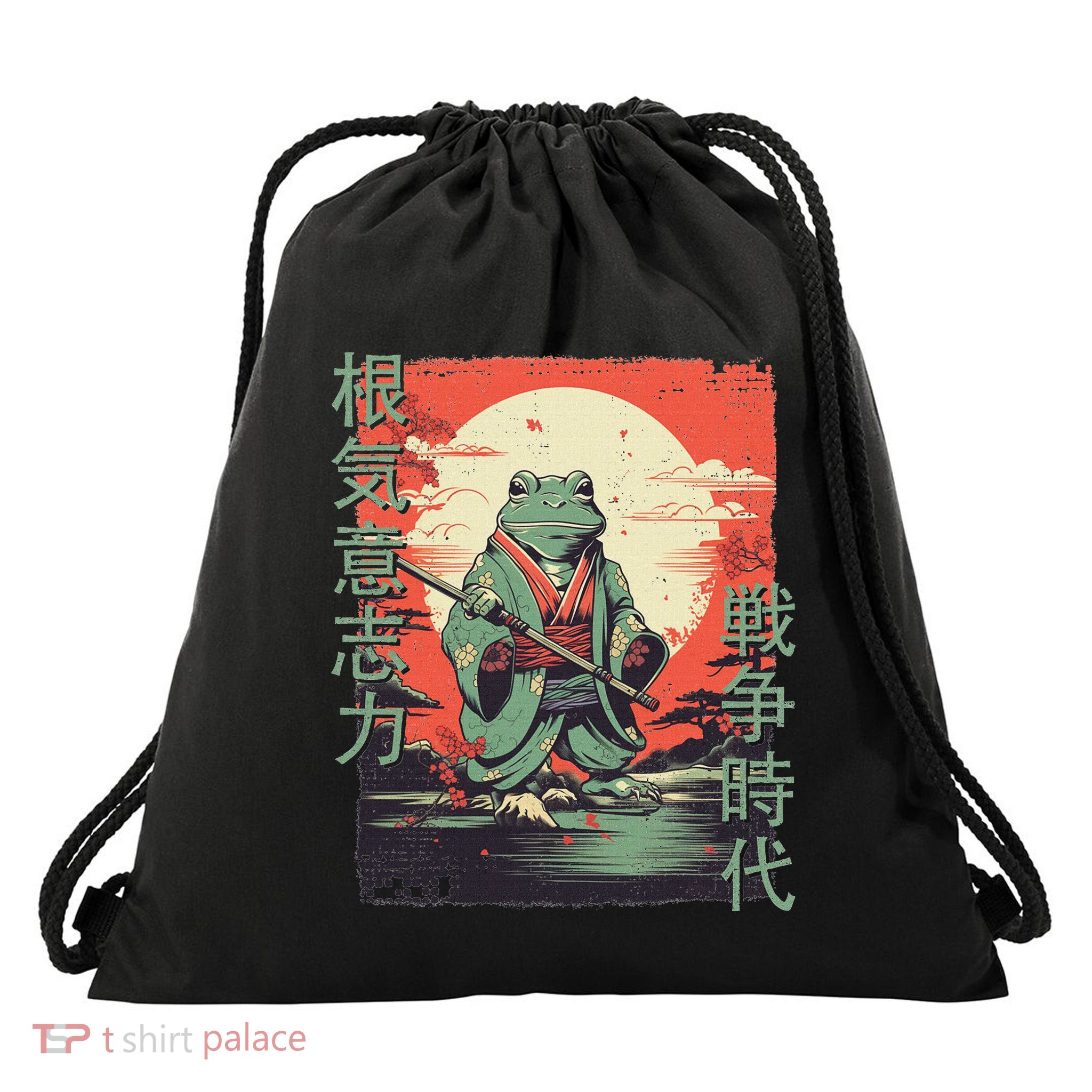 Samurai Frog Warrior Japanese Ninja Frog Kawaii Drawstring Bag