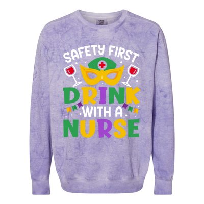 Safety First With A Nurse Mardi Gras Party Nurse Gift Colorblast Crewneck Sweatshirt