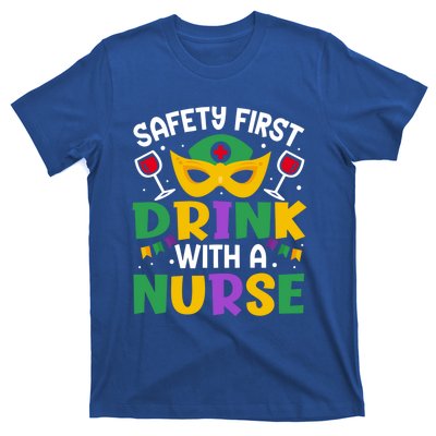 Safety First With A Nurse Mardi Gras Party Nurse Gift T-Shirt