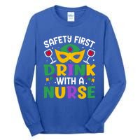 Safety First With A Nurse Mardi Gras Party Nurse Gift Tall Long Sleeve T-Shirt