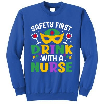 Safety First With A Nurse Mardi Gras Party Nurse Gift Tall Sweatshirt