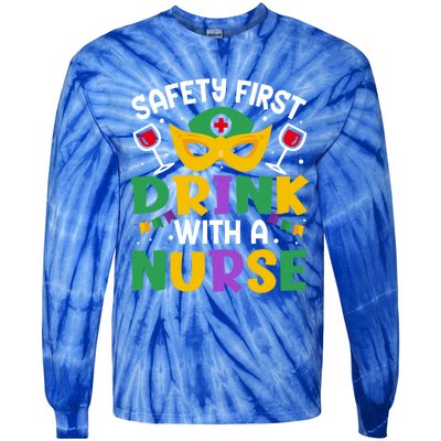 Safety First With A Nurse Mardi Gras Party Nurse Gift Tie-Dye Long Sleeve Shirt