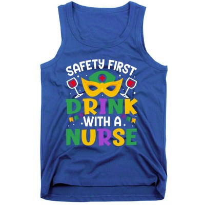 Safety First With A Nurse Mardi Gras Party Nurse Gift Tank Top