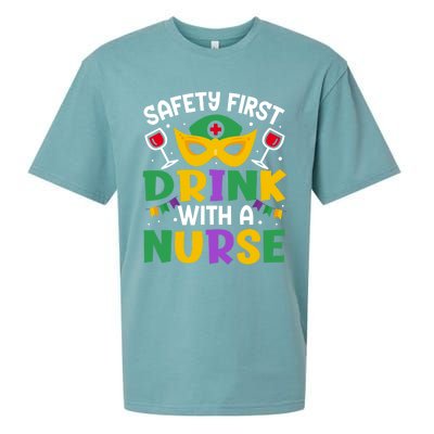 Safety First With A Nurse Mardi Gras Party Nurse Gift Sueded Cloud Jersey T-Shirt