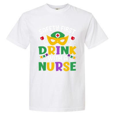 Safety First With A Nurse Mardi Gras Party Nurse Gift Garment-Dyed Heavyweight T-Shirt