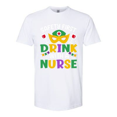 Safety First With A Nurse Mardi Gras Party Nurse Gift Softstyle CVC T-Shirt