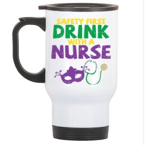 Safety First With A Nurse Medical Mardi Gras Carnival Meaningful Gift Stainless Steel Travel Mug