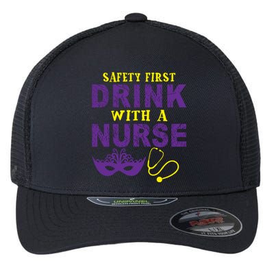 Safety First With A Nurse Medical Mardi Gras Gift Flexfit Unipanel Trucker Cap