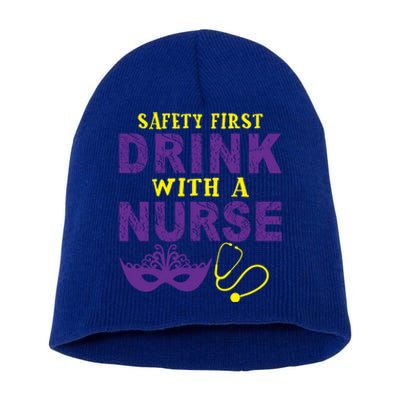 Safety First With A Nurse Medical Mardi Gras Gift Short Acrylic Beanie