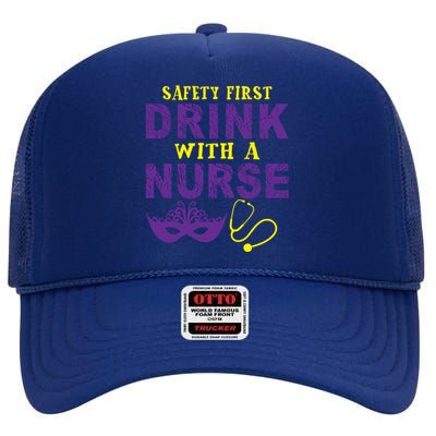 Safety First With A Nurse Medical Mardi Gras Gift High Crown Mesh Back Trucker Hat