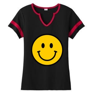 Smiling Face With Smiling Eyes Emoji Happy Face Ladies Halftime Notch Neck Tee