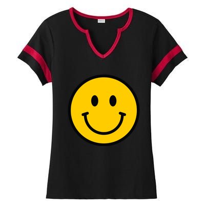 Smiling Face With Smiling Eyes Emoji Happy Face Ladies Halftime Notch Neck Tee