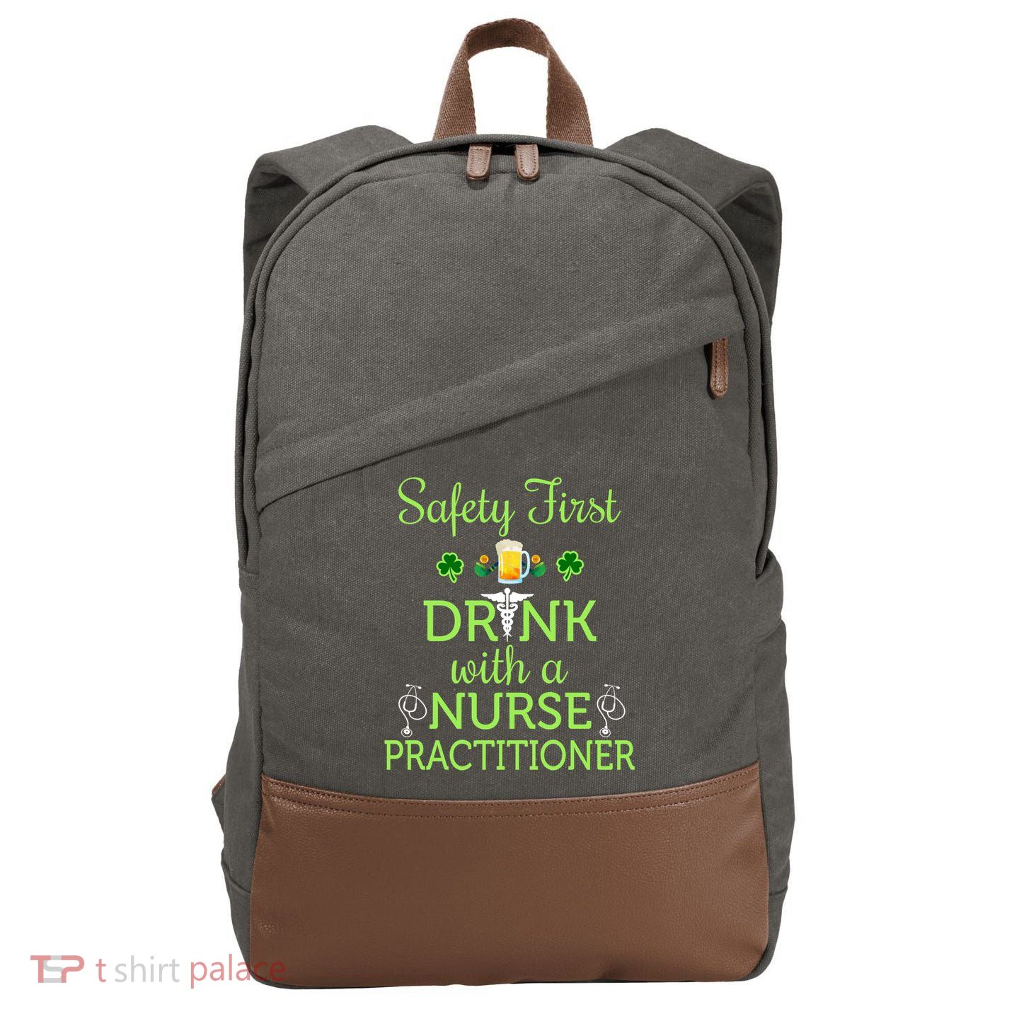 Safety First With A Nurse Practitioner Nursing Pun Gift Cotton Canvas Backpack