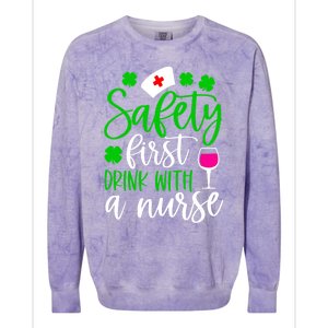 Safety First With A Nurse Shamrock St Patrick Day Cute Gift Colorblast Crewneck Sweatshirt