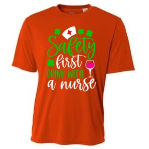 Safety First With A Nurse Shamrock St Patrick Day Cute Gift Cooling Performance Crew T-Shirt