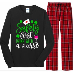 Safety First With A Nurse Shamrock St Patrick Day Cute Gift Long Sleeve Pajama Set