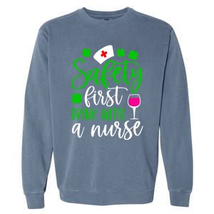 Safety First With A Nurse Shamrock St Patrick Day Cute Gift Garment-Dyed Sweatshirt