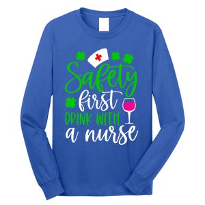 Safety First With A Nurse Shamrock St Patrick Day Cute Gift Long Sleeve Shirt