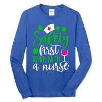 Safety First With A Nurse Shamrock St Patrick Day Cute Gift Tall Long Sleeve T-Shirt