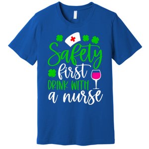 Safety First With A Nurse Shamrock St Patrick Day Cute Gift Premium T-Shirt