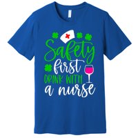 Safety First With A Nurse Shamrock St Patrick Day Cute Gift Premium T-Shirt