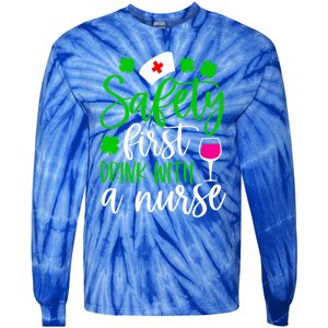 Safety First With A Nurse Shamrock St Patrick Day Cute Gift Tie-Dye Long Sleeve Shirt