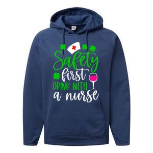 Safety First With A Nurse Shamrock St Patrick Day Cute Gift Performance Fleece Hoodie