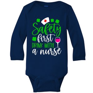 Safety First With A Nurse Shamrock St Patrick Day Cute Gift Baby Long Sleeve Bodysuit