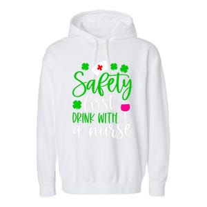 Safety First With A Nurse Shamrock St Patrick Day Cute Gift Garment-Dyed Fleece Hoodie