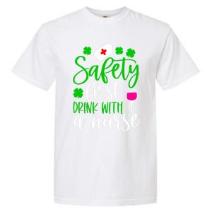 Safety First With A Nurse Shamrock St Patrick Day Cute Gift Garment-Dyed Heavyweight T-Shirt